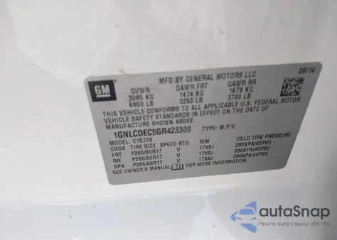 2016 Chevrolet Tahoe Commercial Fleet z USA, uszkodzony, nr VIN 1GNLCDEC5GR423300